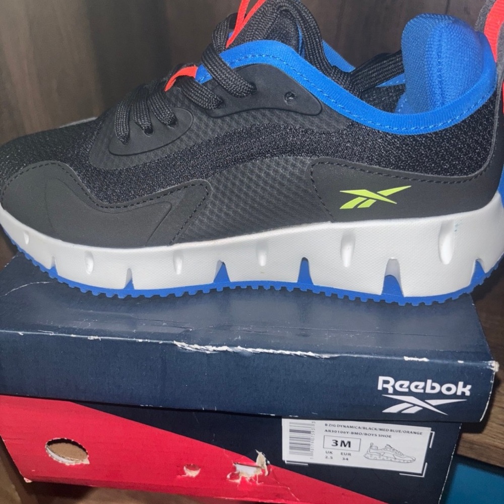 Reebok Kids Black and Blue Sneakers with Neon Accents